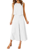Summer Dress Women 2 Piece Sets Womens Outfits Solid Round Neck Sleeveless Top Wide-leg Pants White Suit Woman Clothes