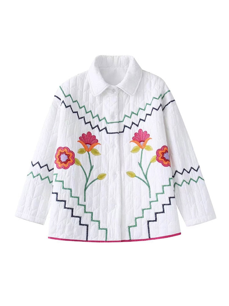 Spring Autumn Women Loose Shirts Jackets Coats Fashion Floral Embroidery Female Vintage Street Jacker Outerwear