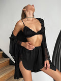Patchwork Lace Robe Sets With Bra Satin Sexy Underwear Set Woman 3 Pieces Sleepwear Women Sets Bathrobes Nightwear
