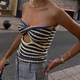 ToShoulder Knit Tube Top Sexy Strapless Backless Bustier Tops For Women Stripe Cropped Top Hot Summer Streetwear