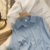 Chiffon Blouse Women's White LongSleeve Tops Spring Korean Fashion Shirt Solid Color Niche Loose Shirt Women Plus Sizes