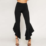 Pbong mid size graduation outfit romantic style teen swag clean girl ideas 90s latina aestheticWomen Pants Elastic Flared Trousers Ruffles Solid Black Blue Pink Elegant Bodycon Summer Fashion Female Casual Bell Bottoms New