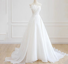 Luxury White Satin Chiffon Strapless Wedding Trailing Dresses for Bride Elegant Long Prom Evening Guest Party Women Dress