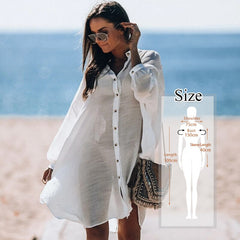 Women Swimsuit Cover Ups Mandarin Sleeve Kaftan Beach Tunic Dress Robe De Plage Solid White Pareo Beach Cover-ups Pbong mid size graduation outfit romantic style teen swag clean girl ideas 90s latina aesthetic