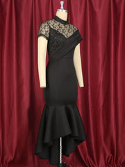 Black Dress Lace Patchwork Elegant for Women Party Sheer Sleeves Slim See Through Mermaid Large Size Lady Homecoming Robes Gowns Pbong  mid size graduation outfit romantic style teen swag clean girl ideas 90s latina aesthetic