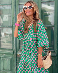 Pbong mid size graduation outfit romantic style teen swag clean girl ideas 90s latina aesthetic Bohemian Summer Dress Women Elegant Lantern Sleeve V Neck Loose Floral Print Beach Party Maxi Long Dresses Vacation Vestido