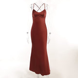 Satin Backless Maxi Dress For Women Autumn New Spaghetti Strap Sleeveless Bodycon Long Dress Vestido Clubwear