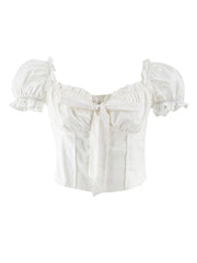 Kawaii White Blouse Women Sweet Ruffles Puff Sleeve Crop Tops Summer Short Sleeve Casual High Street Korean Fashion