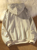 Zip Up Women Korean Style Hoodies For Girls Top Vintage stripe Long Sleeve Oversized Hooded Sweatshirt Jacket Casual Large Coats