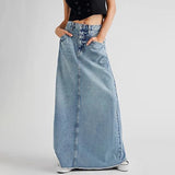 Vintage Denim Skirt Women's A-line Spring Dress New Retro Blue High Waist Slim Mid Length Dress Skirt Street Women Dresses