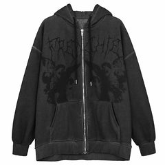 Hip Hop Streetwear Women Angel Dark Print Harajuku Hooded Jacket Sweatshirts  Autumn Punk Zipper Y2k Tops Coat Goth Outwear