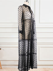 Pbong mid size graduation outfit romantic style teen swag clean girl ideas 90s latina aestheticWomen Long Mesh Shirt Dress Polka Dot See Through Black Transparent Tulle African Fashion Spring Female Robes Tunic Big Size XL