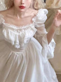 French Style Vintage White Dress Office Lady Elegant Lace Midi Dress Woman Even Party One Piece Dress Korean Fashion Summer