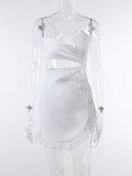 Irregular Hollow Out Sexy Mini Dress For Women Robe Summer New Strapless Sleeveless Backless Bodycon Club Party Dress