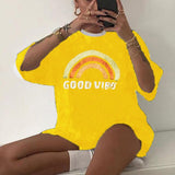 Harajuku Tshirts Women Sun and Moon Print Loose T Shirt Plus Size Women's Clothing Streetwear Funny Tshirt Graphic Tee Tops