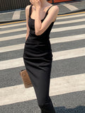 Spaghetti Strap Women Summer Dresses Sexy Sling Sleeveless Y2k Black Vestidos Kawaii Bodycon Elegant Backless Female Robe Mujers