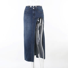 Summer Split Out Denim Skirt Jeans Women Casual Long Skirt Low Waisted Jean Streetwear New Midi Pencil Skirt Y2k New