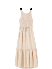 Lightweight Loose Home Sleeveless Women's Dress Elegant Daily Beige Cotton Comfortable Lady Dress