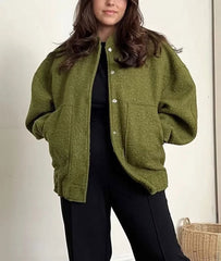 Women's Elegant Solid Coat Button Long Sleeve Pocket Bomber Jacket Female Spring Casual Loose Streetwear Coats