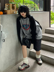 Streetwear 90s Long Sleeve T Shirt Women Vintage Harajuku Gray Pullover Sweatshirts Oversized Retro Patchwork Print Tees