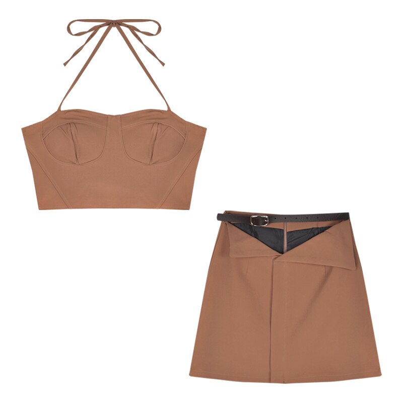 Summer Sexy Skirt Suits Women Two Piece Set  New Strap Crop Top + High Waist Bodycon Mini Skirt Sets 2 Piece Outfits