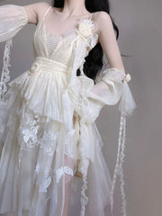 Summer Elegant Vintage Floral Dress Women Long Sleeve Lace Y2k Mini Dress Female Even Party Solid Korean Dress Fashion