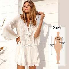 Women Swimsuit Cover Ups Mandarin Sleeve Kaftan Beach Tunic Dress Robe De Plage Solid White Pareo Beach Cover-ups Pbong mid size graduation outfit romantic style teen swag clean girl ideas 90s latina aesthetic