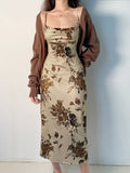 Vintage Fairycore Grunge Floral Print Maxi Dress Female Y2K Backless Straps Fashion Elegant Outfits Party Dress Beach
