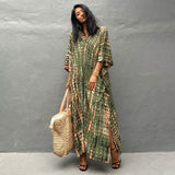 Bohemian Striped Print Women Beach Dress Bathing Suit Cover Up Summer Tunic For Woman Beachwear Robe de plage Kaftan Pbong  mid size graduation outfit romantic style teen swag clean girl ideas 90s latina aesthetic
