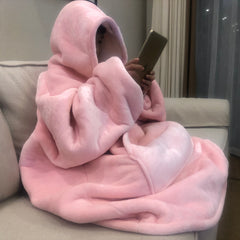 Winter Oversized Hoodies Women Fleece Warm TV Blanket with Sleeves Pocket Flannel Plush Thick Sherpa Giant Hoody Long Sweatshirt