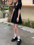 Vintage Design Black Mini Dress Women Gothic Harajuku Sexy Backless Short Dresses Summer Korean Fashion Kpop