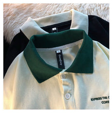 Vintage Short Sleeve Tees for Men  Summer New POLO Collar American Letter Baggy WOMAN T-SHIRT Student BF Button Preppy Tops