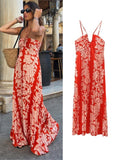 Sexy Printed Pleated Halter Maxi Dress Women Fashion Sleeveless Backless High Waist Dresses Summer Elegant Party Vacation Robe