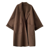 Elegant Woolen Trench Coat Winter for Women Vintage Windbreakers Jacket Mid-Length Loose Turn-Down Collar Plus Size 4XL Cardigan