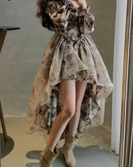 Autumn Floral Fairy Dresses for Women Luxury Designer Slim Korean Princess Dresses Female Chic Elegant Casual Party Dresses