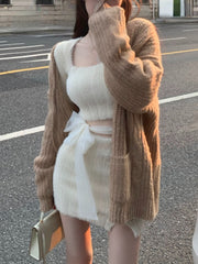 Autumn Sweater Knitted Suits Female Elegant 2 Piece Dress Korean Fashion Even Party Y2k Mini Dress Office Lady Short Skirts
