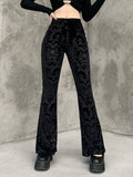 Retro Gothic Print Black Pants Goth Harajuku High Waist Flared Pants Gothic Aesthetic Punk High Waist Women Trousers