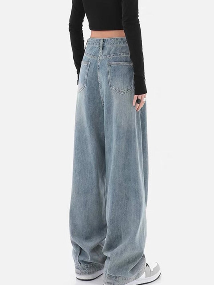 Winter Y2k Fashion Women Harajuku Jeans Wide Leg Punk Loose Casual Denim Cargo Pants Baggy Streetwear Long Trousers Tide