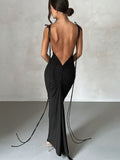 Backless Ruched Sexy Maxi Dress For Women Robe Hot Summer Spaghetti Strap Sleeveless Bodycon Party Long Dress Vestidos