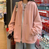 Women Casual Zip Up Oversized Hoodie Sweatshirt Female Streetwear Hooded  Pocket Zipper Harajuku Sweat Shirt Y2k Top Clothes