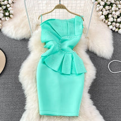 Pbong mid size graduation outfit romantic style teen swag clean girl ideas 90s latina aesthetic Fashion Party Dresses For Women  Sleeveless Beaded Pleated Ruffles Strapless Sexy Bodycon White Dress Luxury Elegant Dress