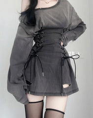 New Goth Corset Dress Women Aesthetic Harajuku Streetwear Bandage Slim Bodycon Dress Y2k 90s Indie Clothes
