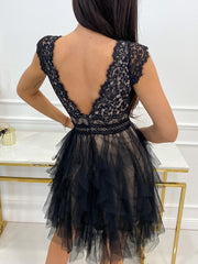 Pbong Women Elegant Turtleneck Lace Patchwork Party Dress Sexy Sleeveless Ladies Summer Mesh Ruffle Dress Cute Princess Lace-Up Dress