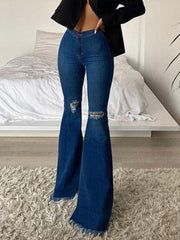 Pants for Woman Spring Summer Women's Jeans Butt-lifting Ripped Raw Edge Flared High Waisted Jeans Women's Denim Trousers