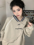 Vintage Oversized Sweatshirts Women Korean Fashion Streetwear Kpop Pullover V Neck Casual Harajuku Grunge Tops Autumn