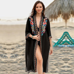 Pbong mid size graduation outfit romantic style teen swag clean girl ideas 90s latina aesthetic freaknik tomboy swaggy going out classiEmbroidery Kaftan Beach Tunic Beach Cover up Saida de Praia Swimsuit Women Bikini cover up Pareo Sarong Beachwear