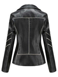 Autumn Winter Black Faux Leather Jackets Women Long Sleeve Plus Size Zipper Basic Coat Turn-down Collar Motor Biker Jacket