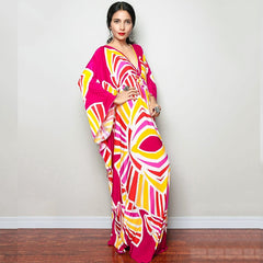 Print Maxi Dress Batwing Sleeve Tunic Spring Autumn Beach Dress Casual Plus Size Women Beachwear Kaftan Cover-ups Pbong mid size graduation outfit romantic style teen swag clean girl ideas 90s latina aesthetic