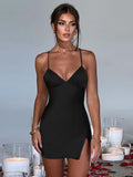 Satin Spaghetti Strap Backless Mini Dress For Women Robe Summer New Sundress Ladies Sleeveless Lace-up Club Party Dress