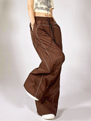Brown Track Pants Women Y2K Vintage Black Cargo Trousers Oversized Reflective Wide Leg Gray Sweatpants